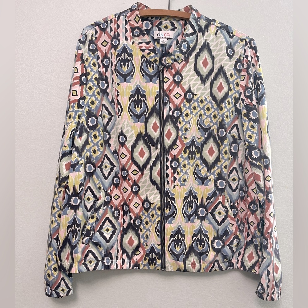 Denim & Co Zip-up Jacket sz Large Ikat print